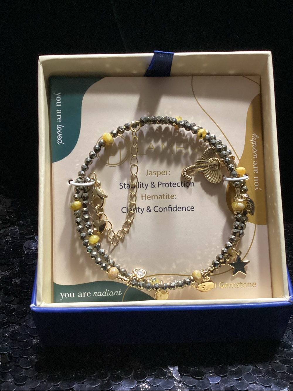 Gold and Yellow Hematite Beaded Charm Bracelet - Women Jewelry